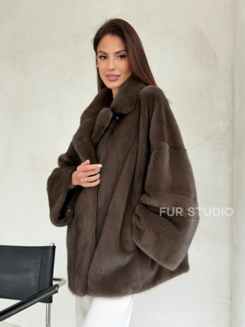 Меховой норковый жакет - английский воротник - фото 11