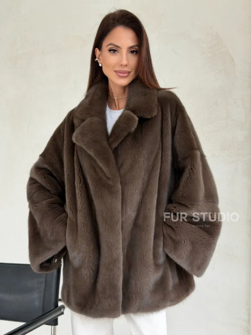 Меховой норковый жакет - английский воротник - фото 7