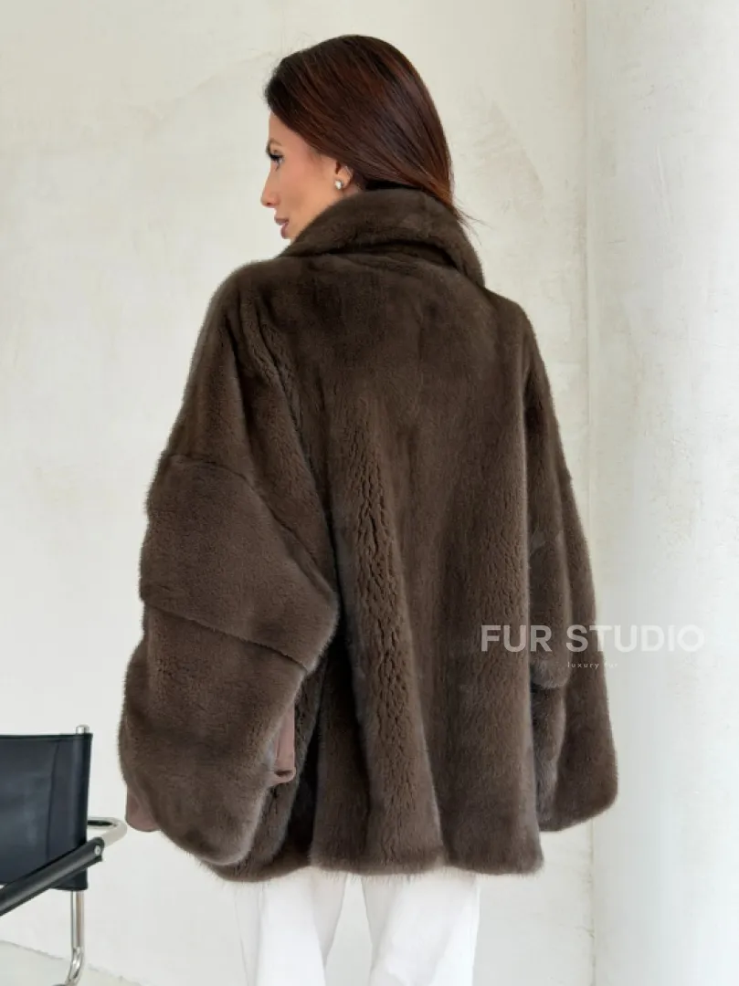 Меховой норковый жакет - английский воротник