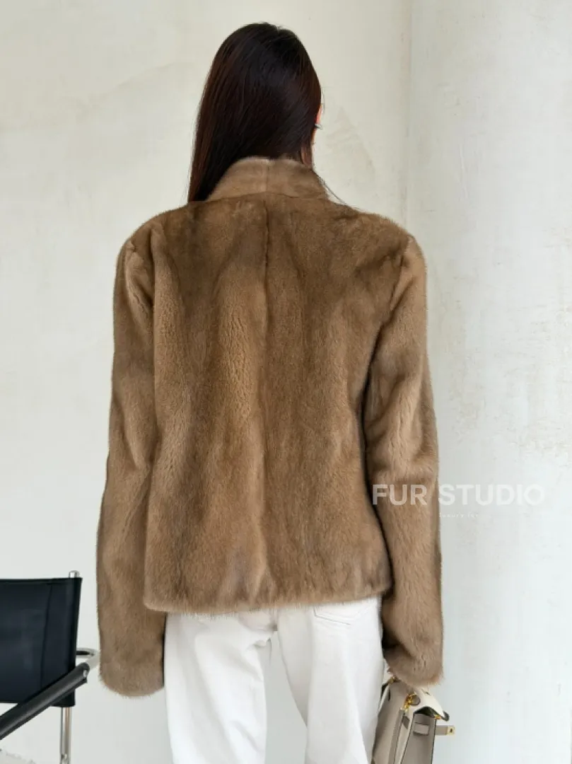 Укороченная шуба из натурального меха норки - пастель - фото 4