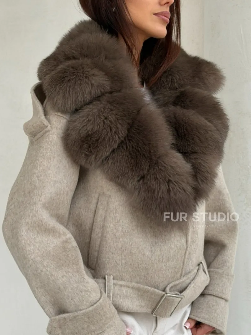 Куртка - пальто с мехом финского песца - фото 1