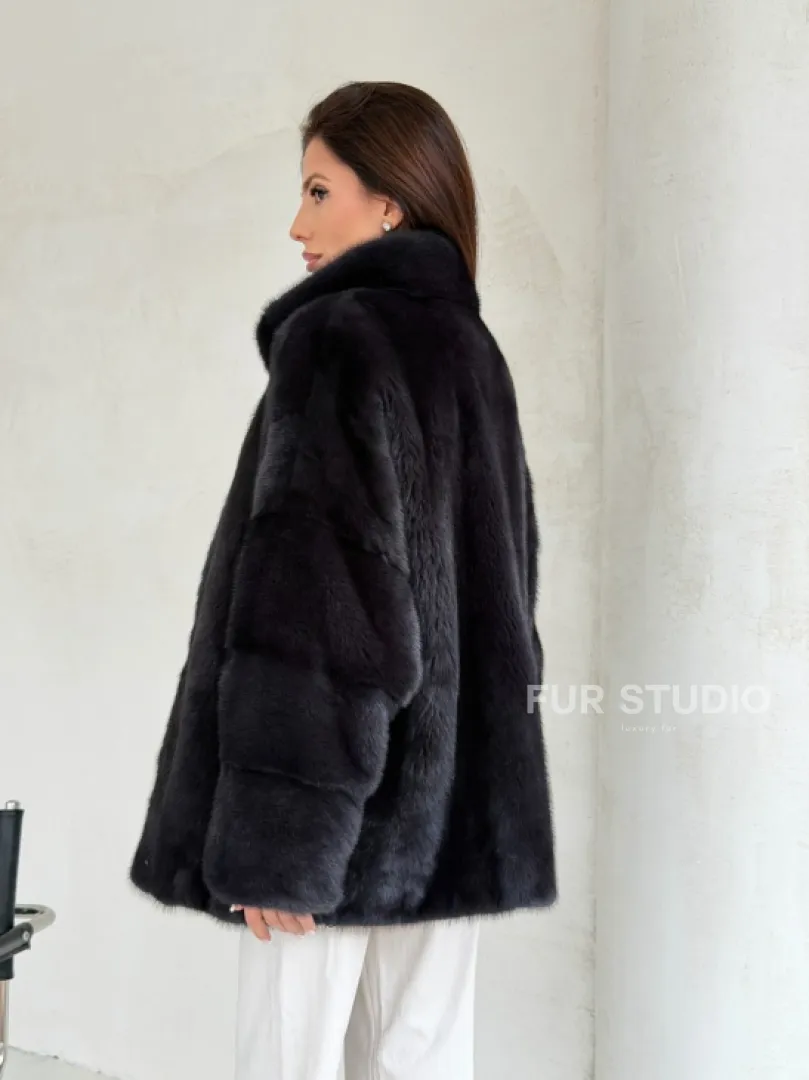 Норковый полушубок графит - стойка воротник