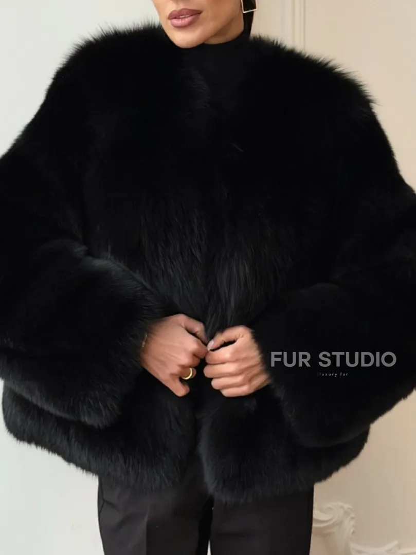Черная короткая шуба из песца - фото 2