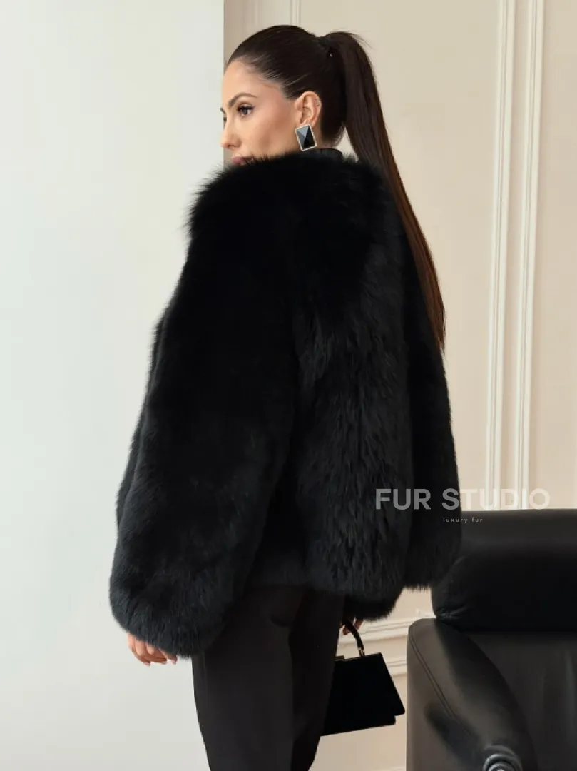 Черная короткая шуба из песца - фото 5