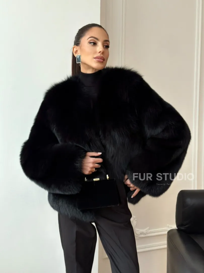 Черная короткая шуба из песца - фото 11