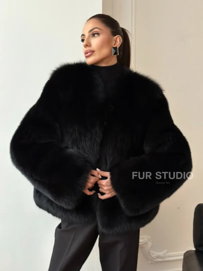 Черная короткая шуба из песца - фото 6
