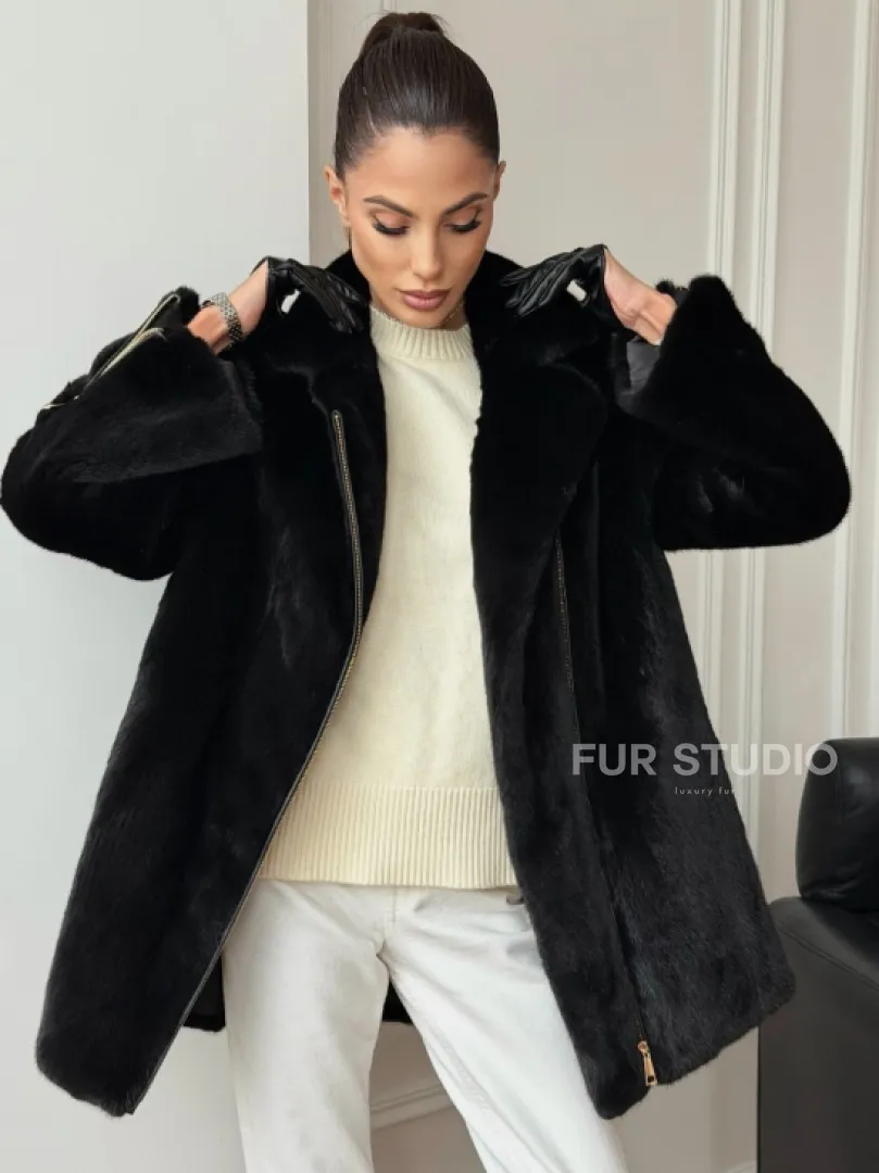 Черная норковая косуха - фото 10