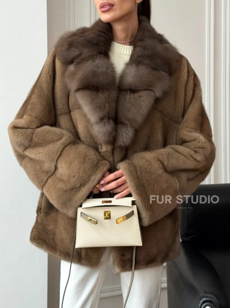 Норковый полушубок - воротник куница - фото 6