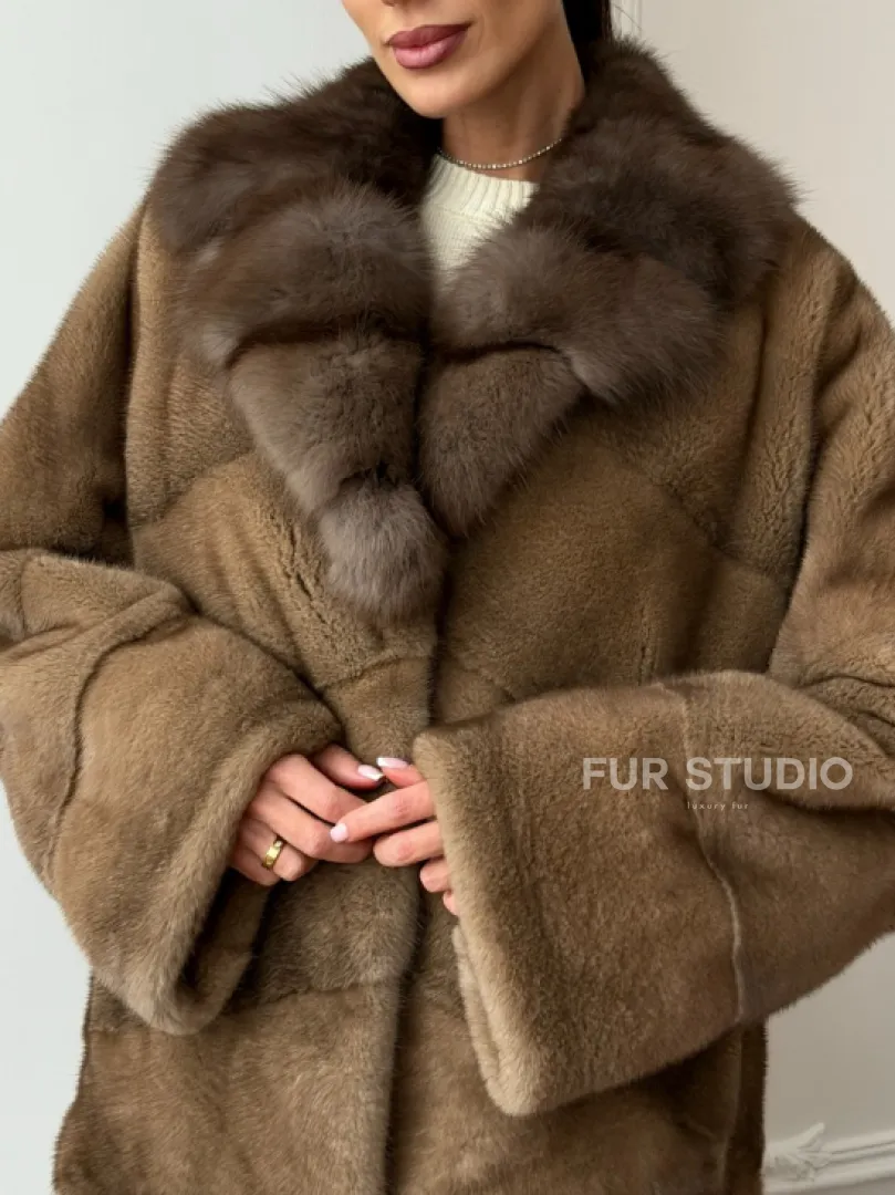 Норковый полушубок - воротник куница