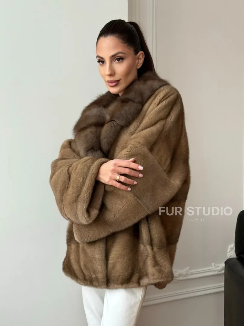 Норковый полушубок - воротник куница - фото 12