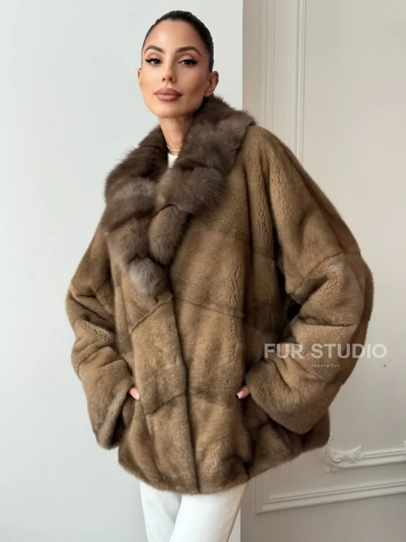 Норковый полушубок - воротник куница