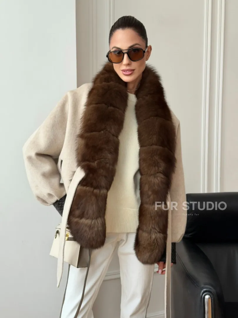 Женское шерстяное полупальто с мехом - фото 13