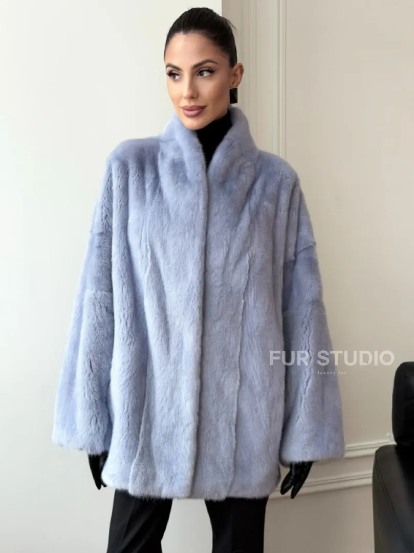 Голубой норковый полушубок - летучая мышь