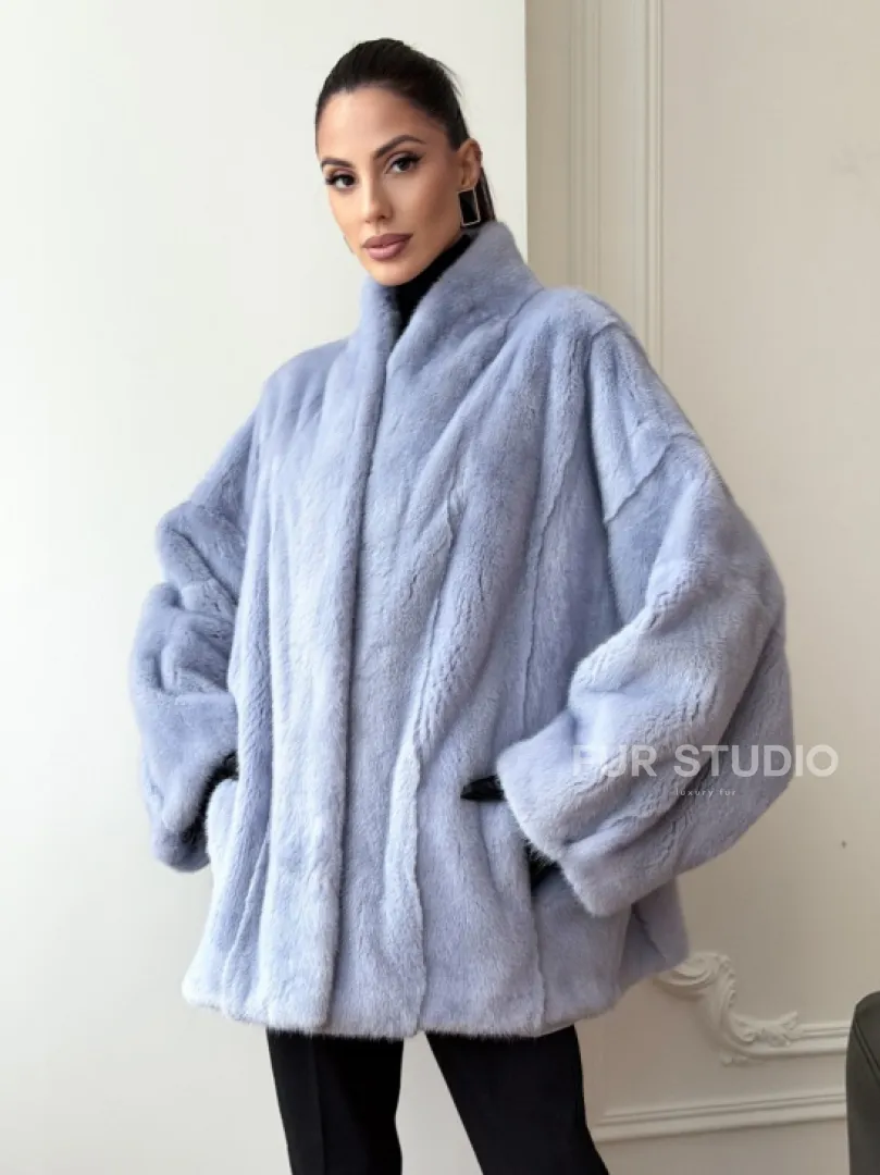 Голубой норковый полушубок - летучая мышь - фото 10