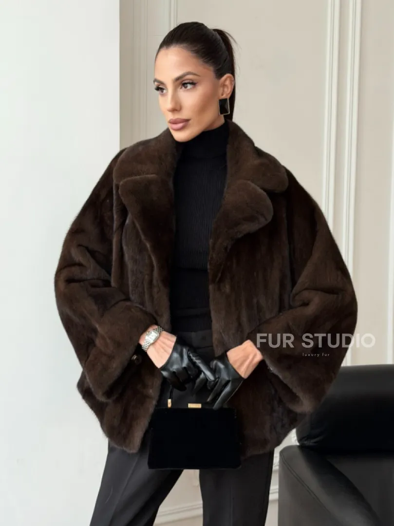 Короткая шуба из натурального меха норки - фото 0