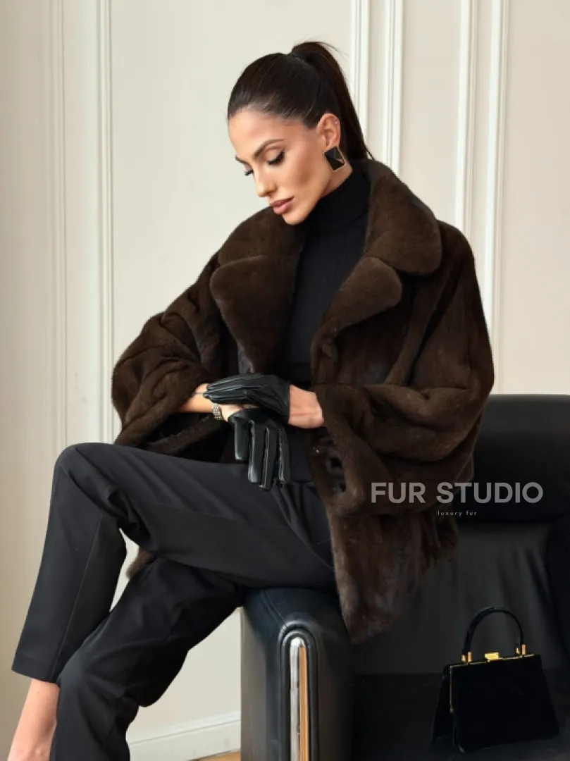 Короткая шуба из натурального меха норки - фото 12