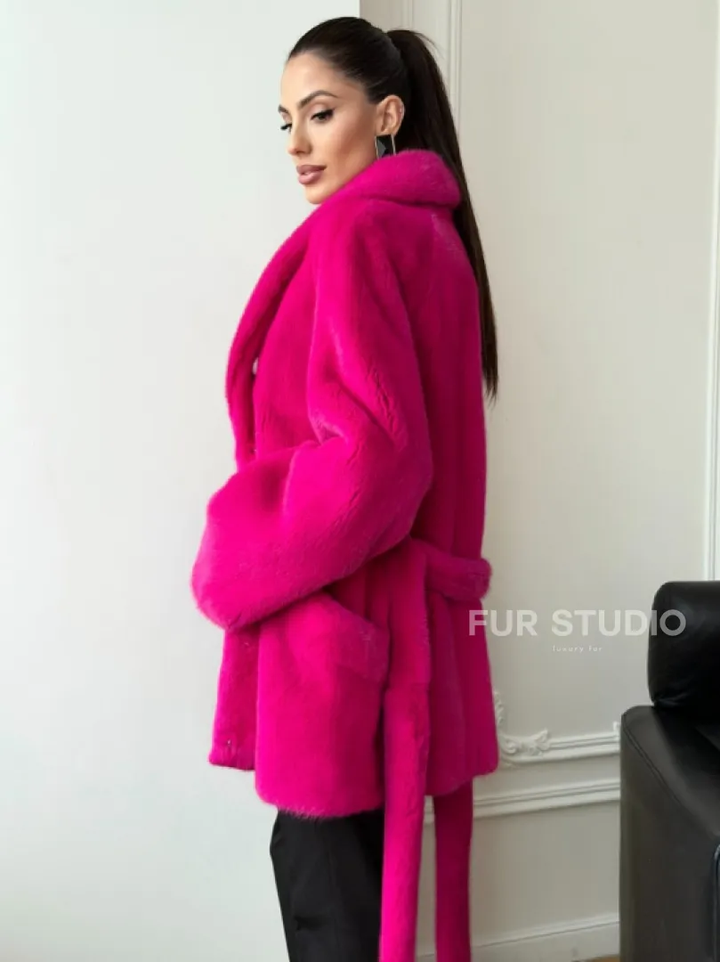 Шуба из плюшевой норки Velvet - фуксия