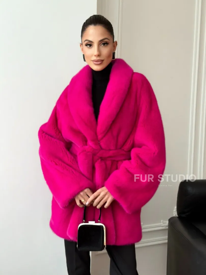 Шуба из плюшевой норки Velvet - фуксия