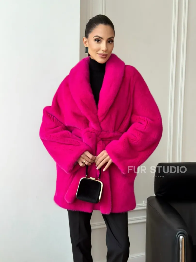 Шуба из плюшевой норки Velvet - фуксия - фото 12