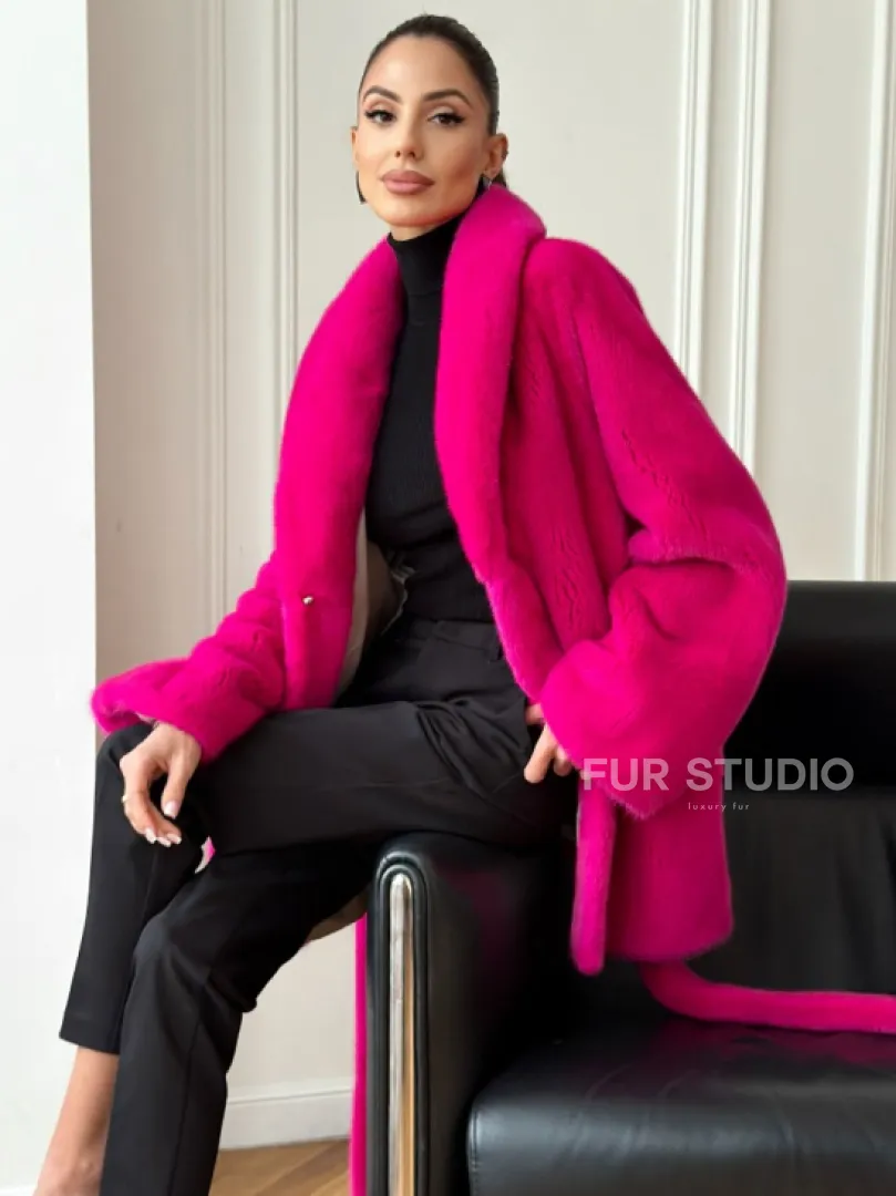 Шуба из плюшевой норки Velvet - фуксия