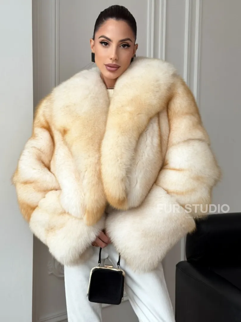 Шуба короткая из меха финского песца - фото 0