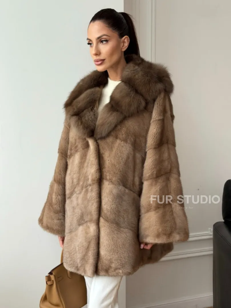 Шуба норковая с капюшоном куница - фото 5