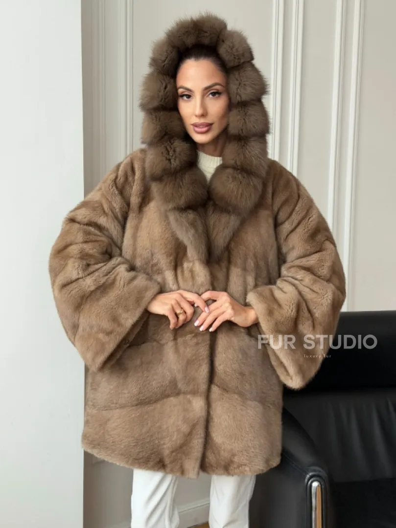 Шуба норковая с капюшоном куница - фото 7