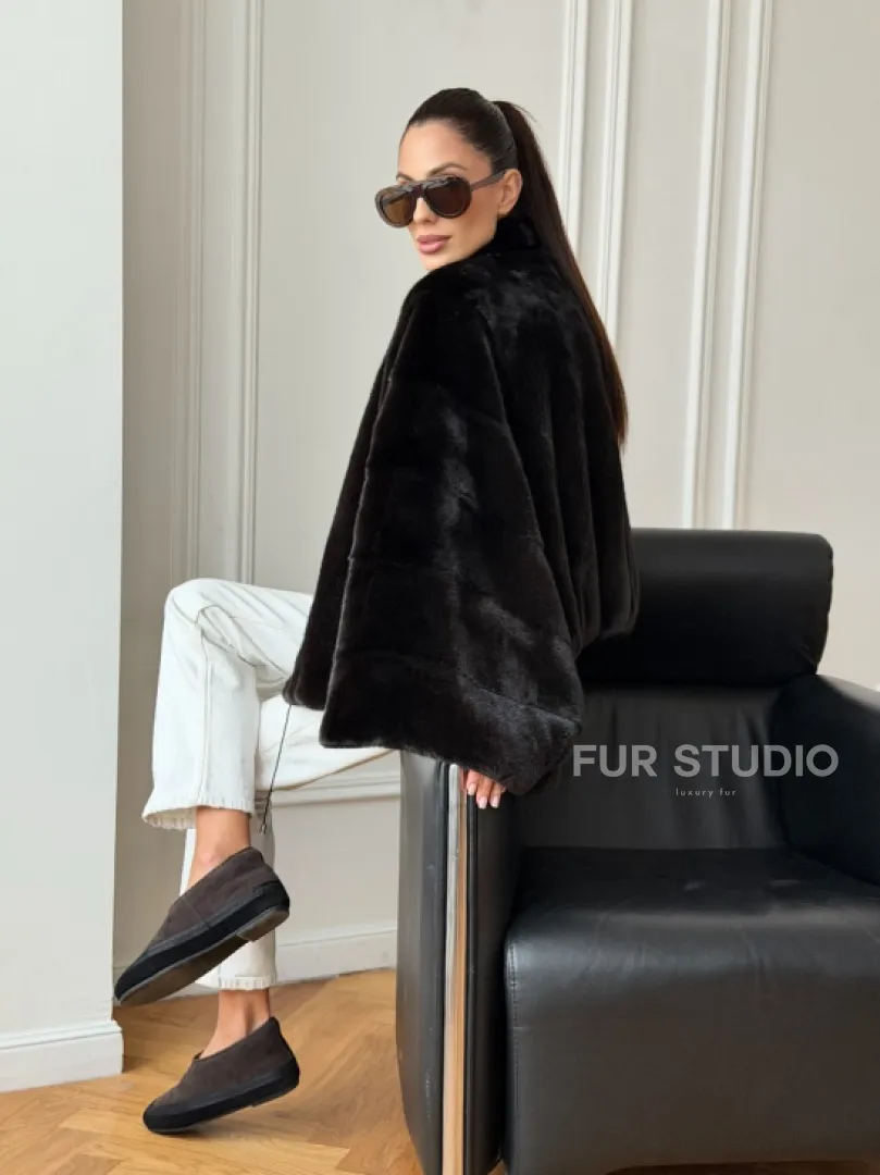 Короткая норковая шуба - пончо - фото 9