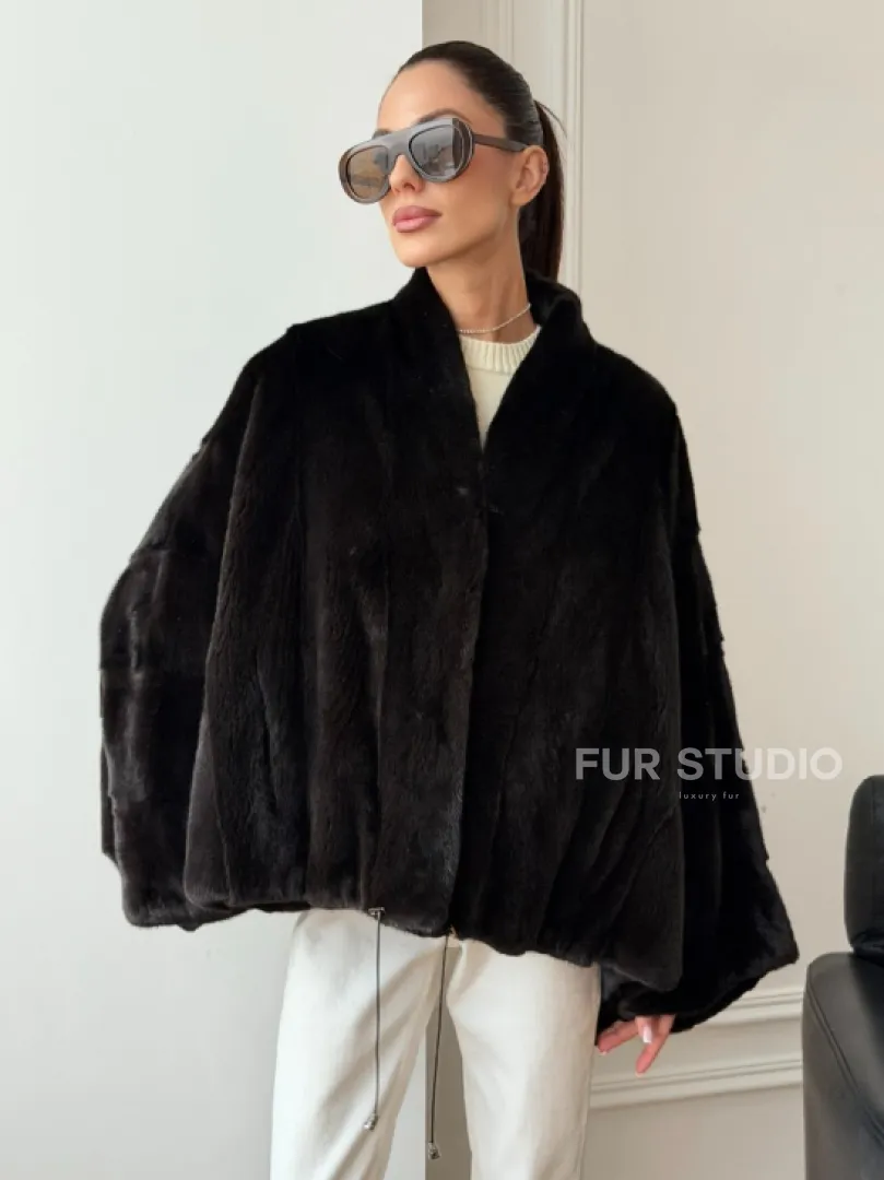 Короткая норковая шуба - пончо - фото 4