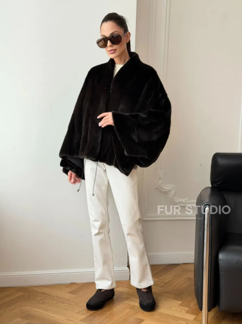 Короткая норковая шуба - пончо