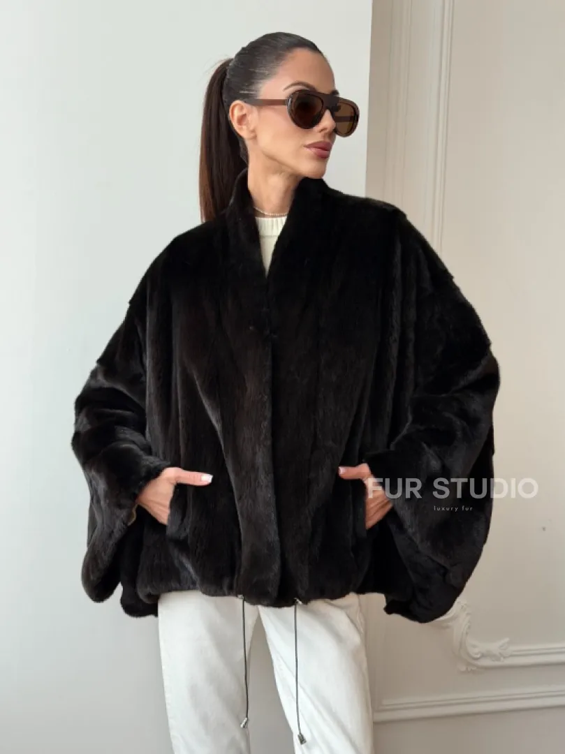 Короткая норковая шуба - пончо - фото 0