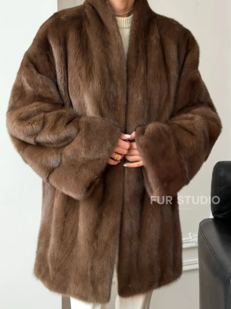 Полушубок из норки - цвет соболь