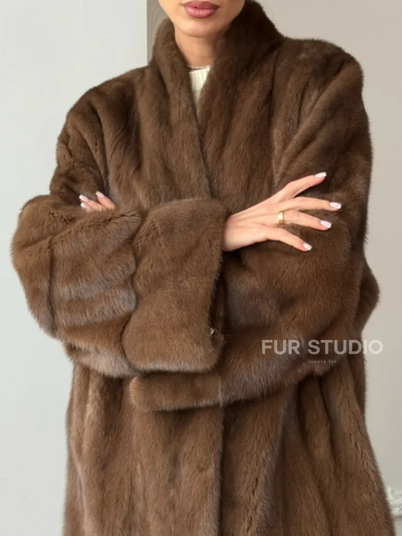 Полушубок из норки - цвет соболь - фото 4