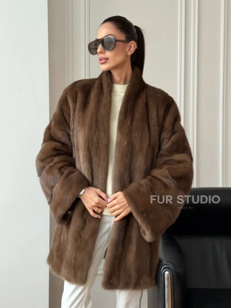 Полушубок из норки - цвет соболь - фото 12