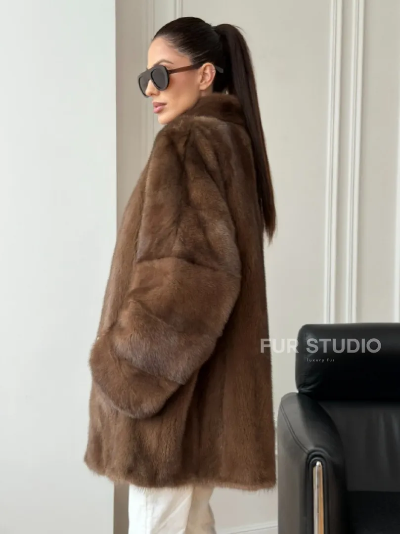 Полушубок из норки - цвет соболь