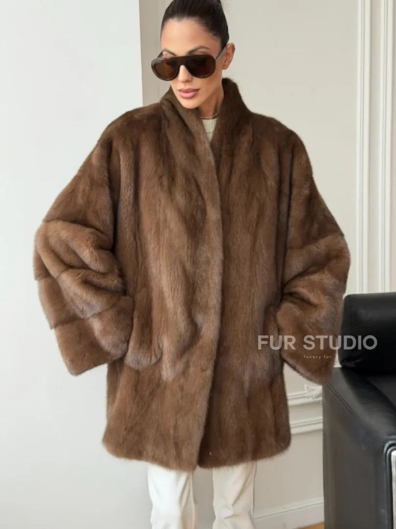 Полушубок из норки - цвет соболь