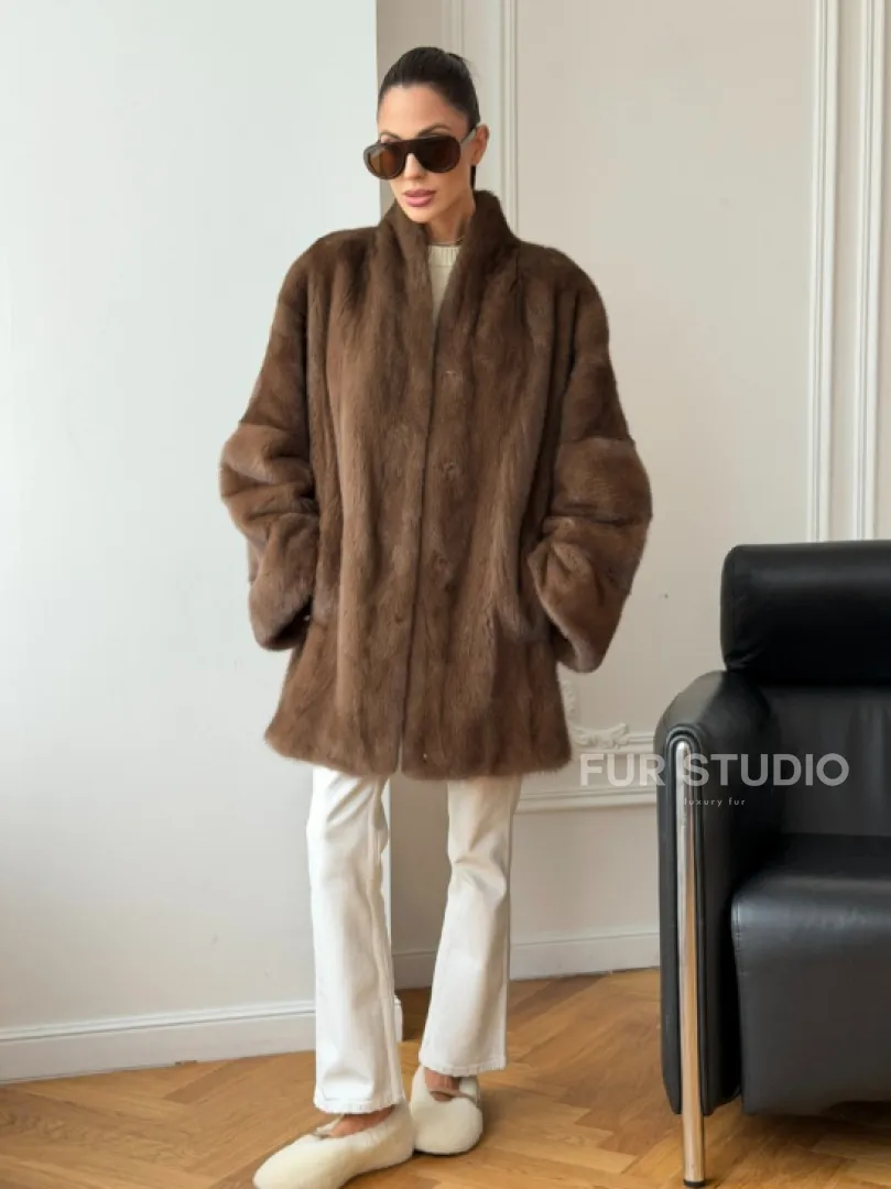 Полушубок из норки - цвет соболь