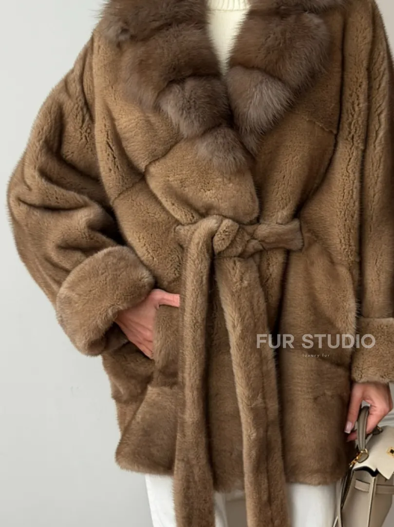 Шуба норка - воротник куница - фото 3