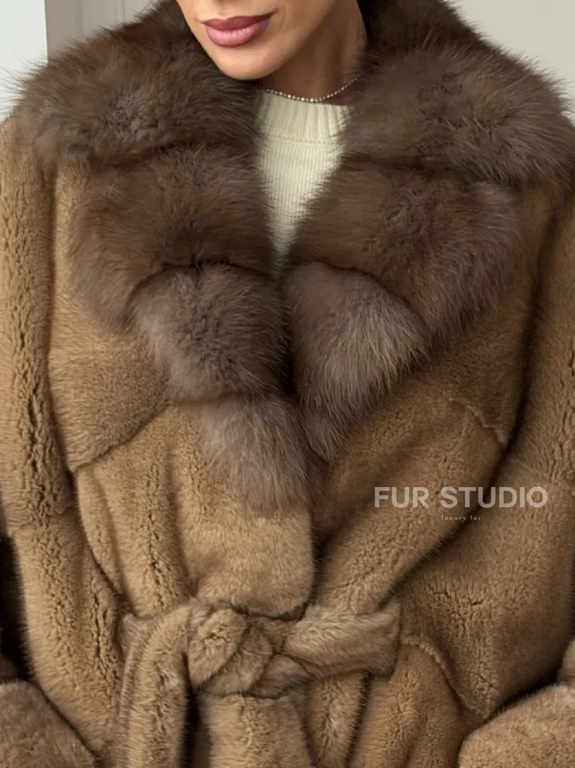 Шуба норка - воротник куница