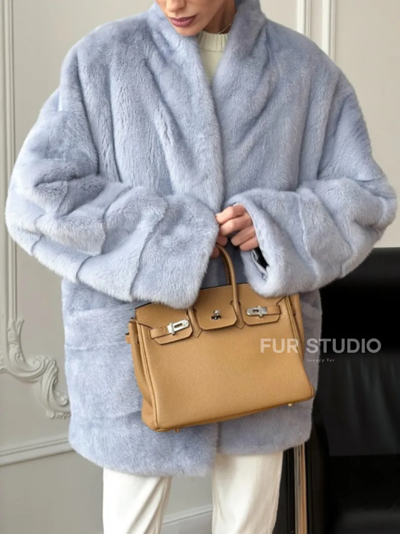 Голубая норковая шуба - жакет - фото 2