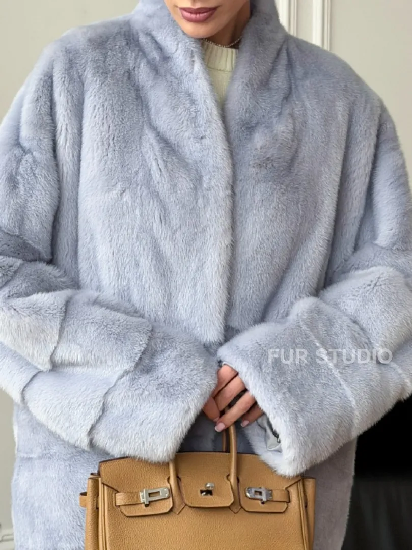 Голубая норковая шуба - жакет