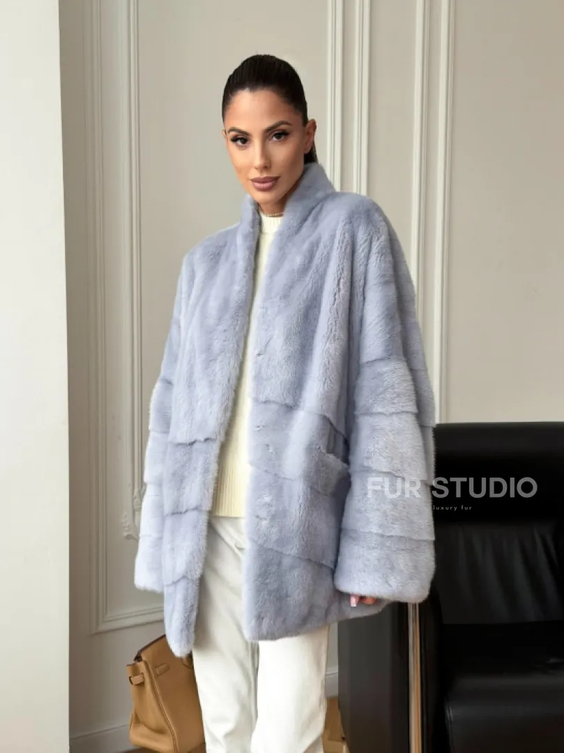 Голубая норковая шуба - жакет