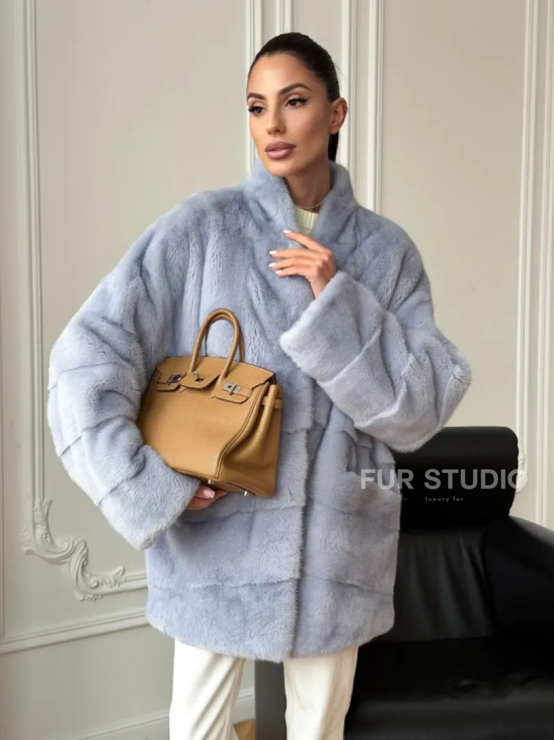 Голубая норковая шуба - жакет