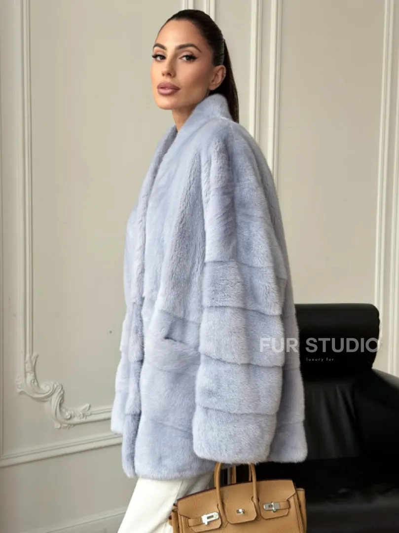 Голубая норковая шуба - жакет - фото 5