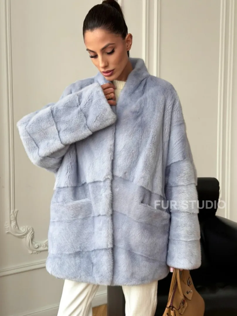 Голубая норковая шуба - жакет - фото 4