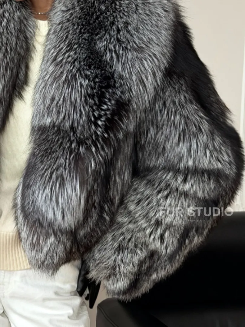 Кроп-шуба из чернобурой лисы