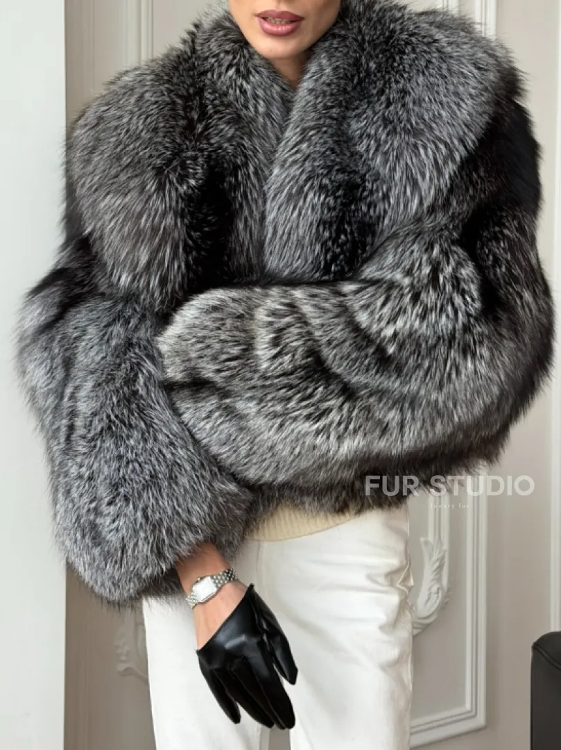 Кроп-шуба из чернобурой лисы - фото 3