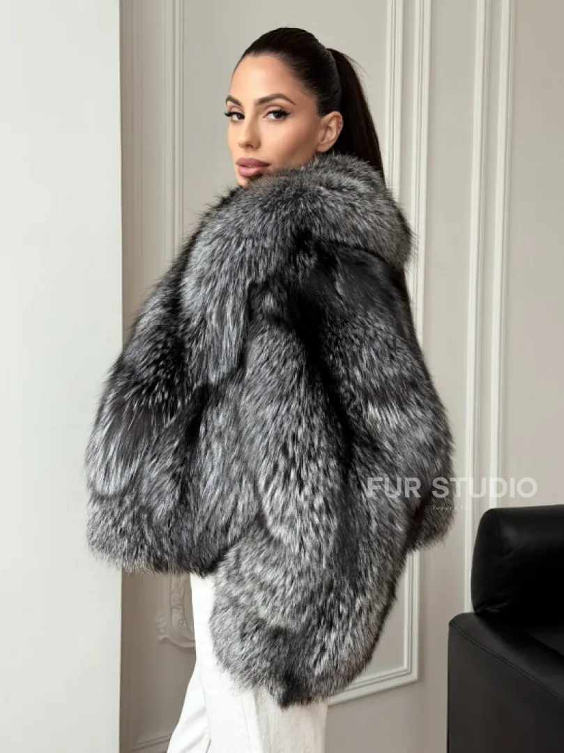 Кроп-шуба из чернобурой лисы - фото 0