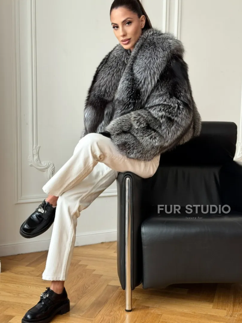 Кроп-шуба из чернобурой лисы