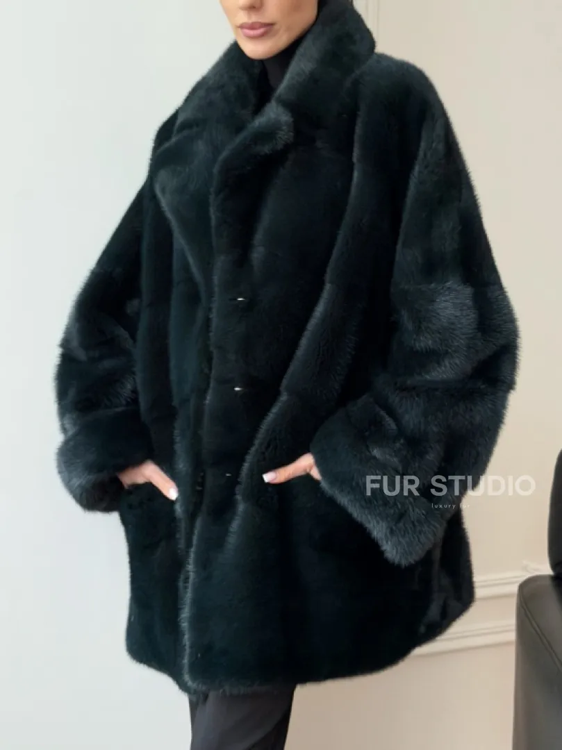 Зеленая норковая шуба - жакет - фото 2